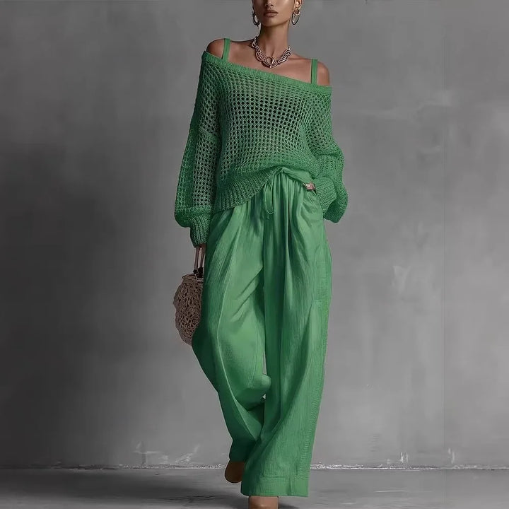 Monica | Women’s Off-Shoulder Two-Piece Trouser Set