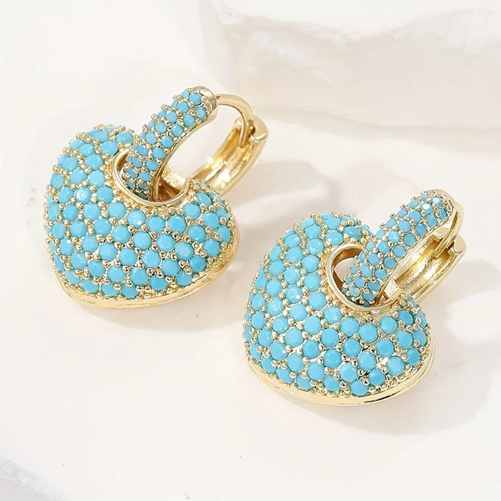 Elara | Turquoise Heart Pavé Earrings