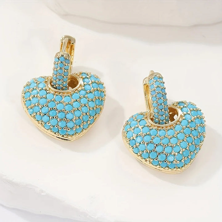 Elara | Turquoise Heart Pavé Earrings