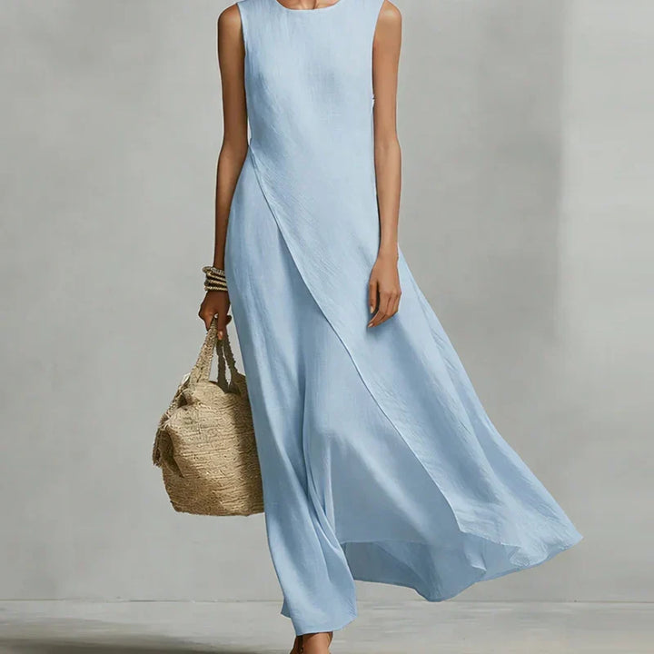Amelina | Women’s Asymmetrical Linen Maxi Dress