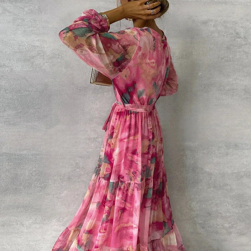 Katie | Women's Floral Belted Maxi Dress