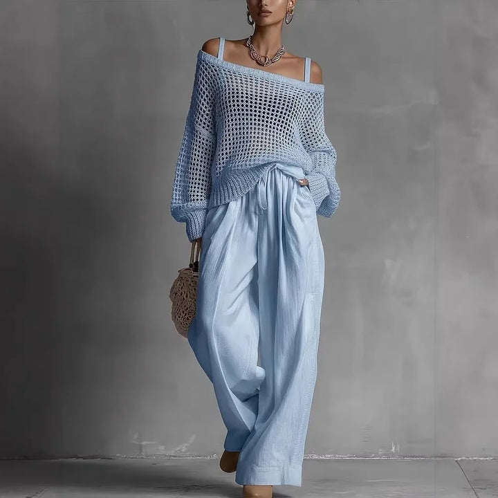 Monica | Women’s Off-Shoulder Two-Piece Trouser Set