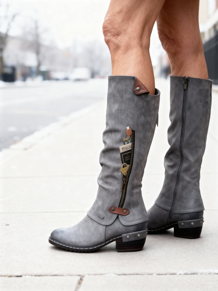 Esme | Women's Knee-High Boots with Zip Pocket