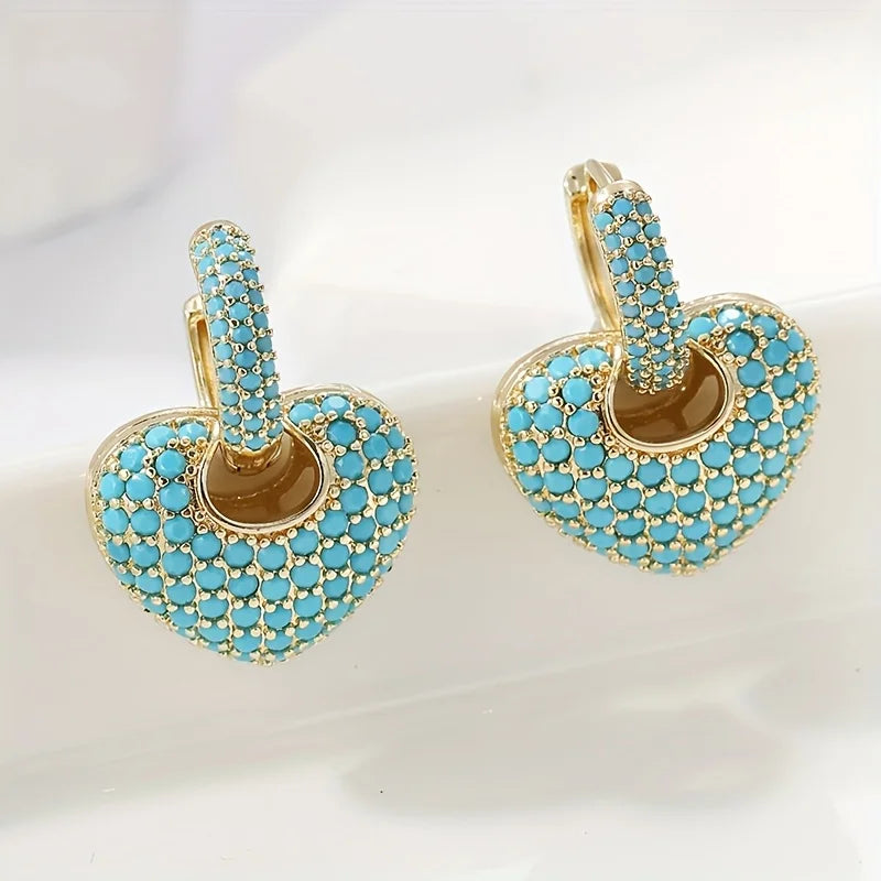 Elara | Turquoise Heart Pavé Earrings