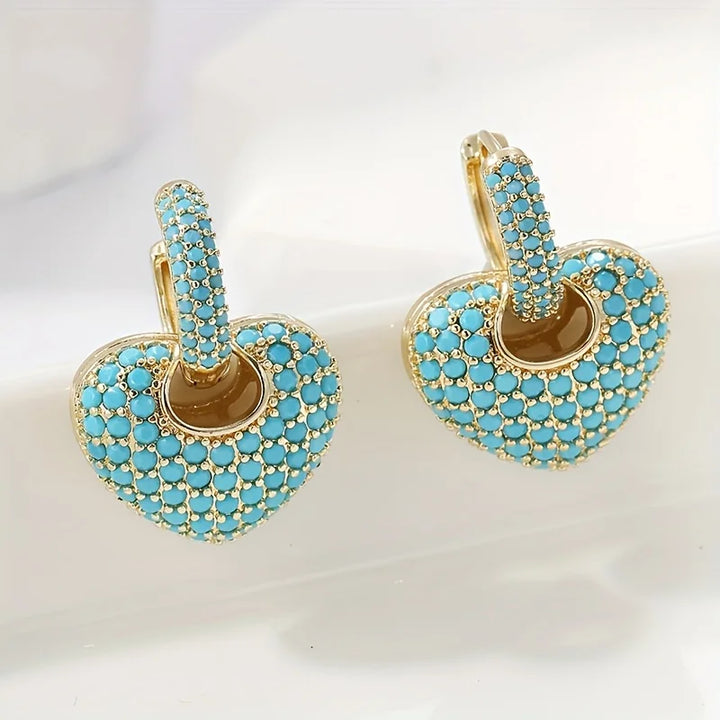 Elara | Turquoise Heart Pavé Earrings