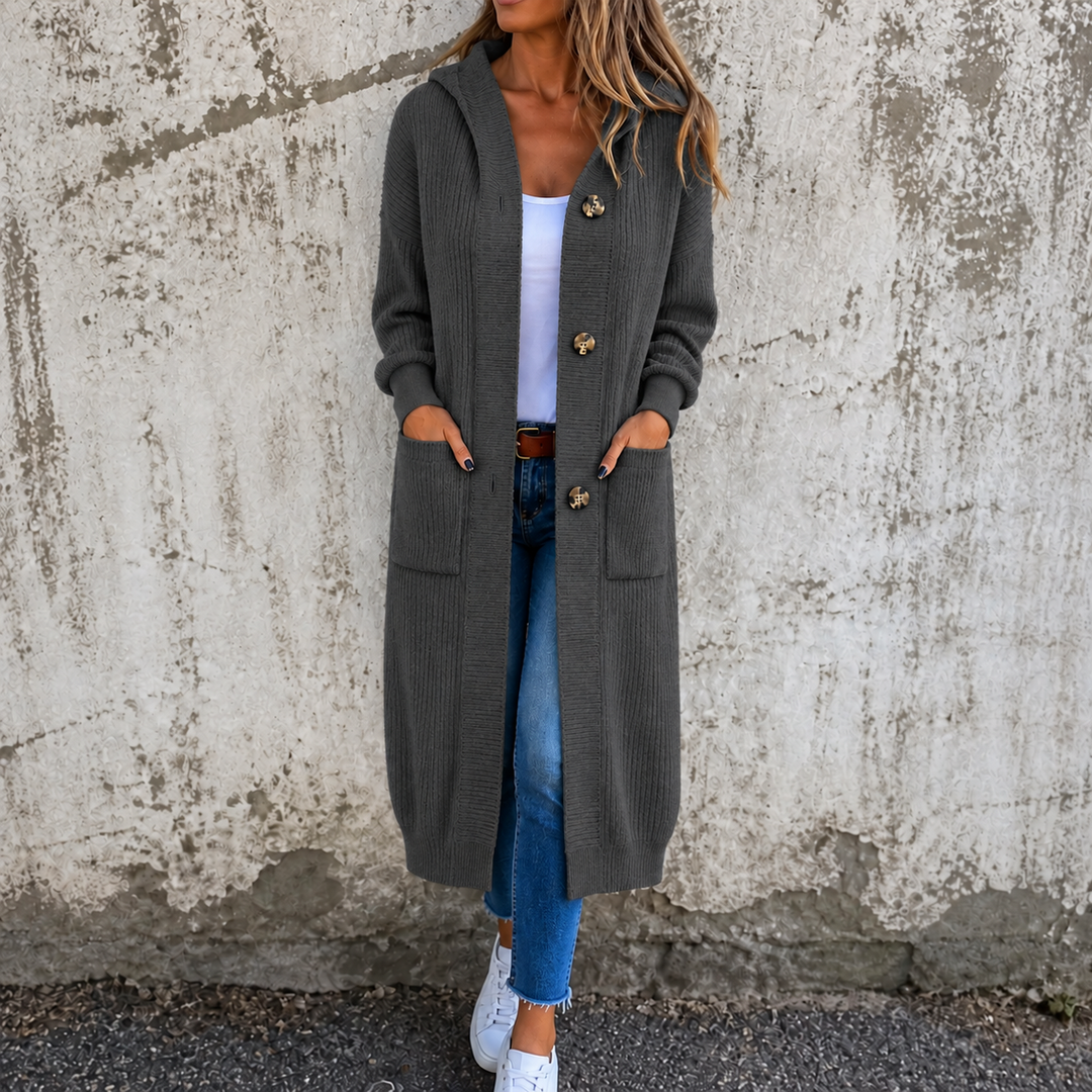 Greer | Women's Hooded Button-Front Long Knit Cardigan