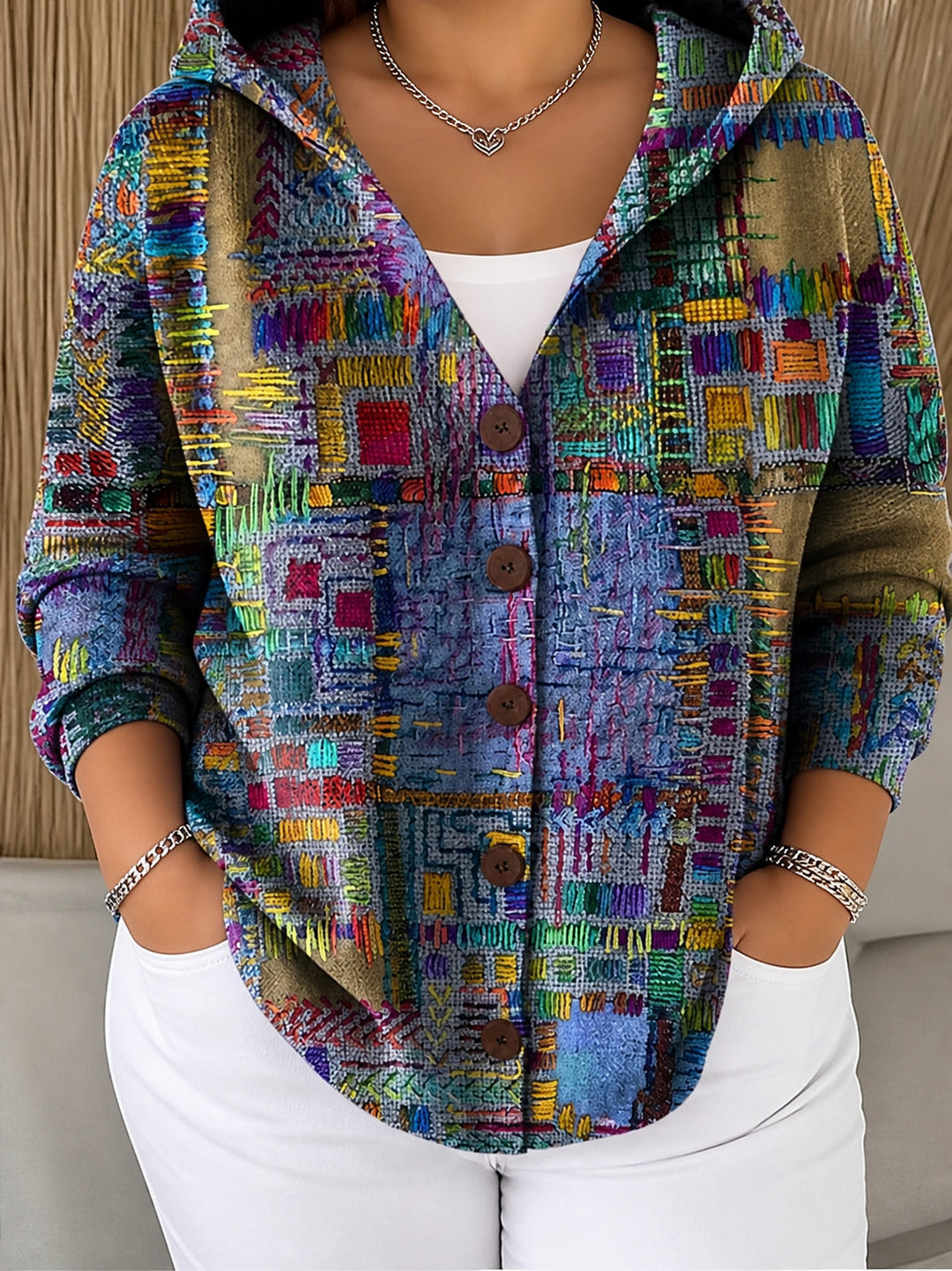 Briony | Women's Patchwork Print Hooded Cardigan