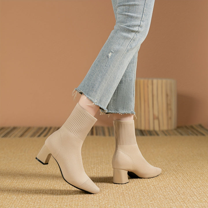 Isadora | Women's Knit Sock Ankle Boots with Block Heel