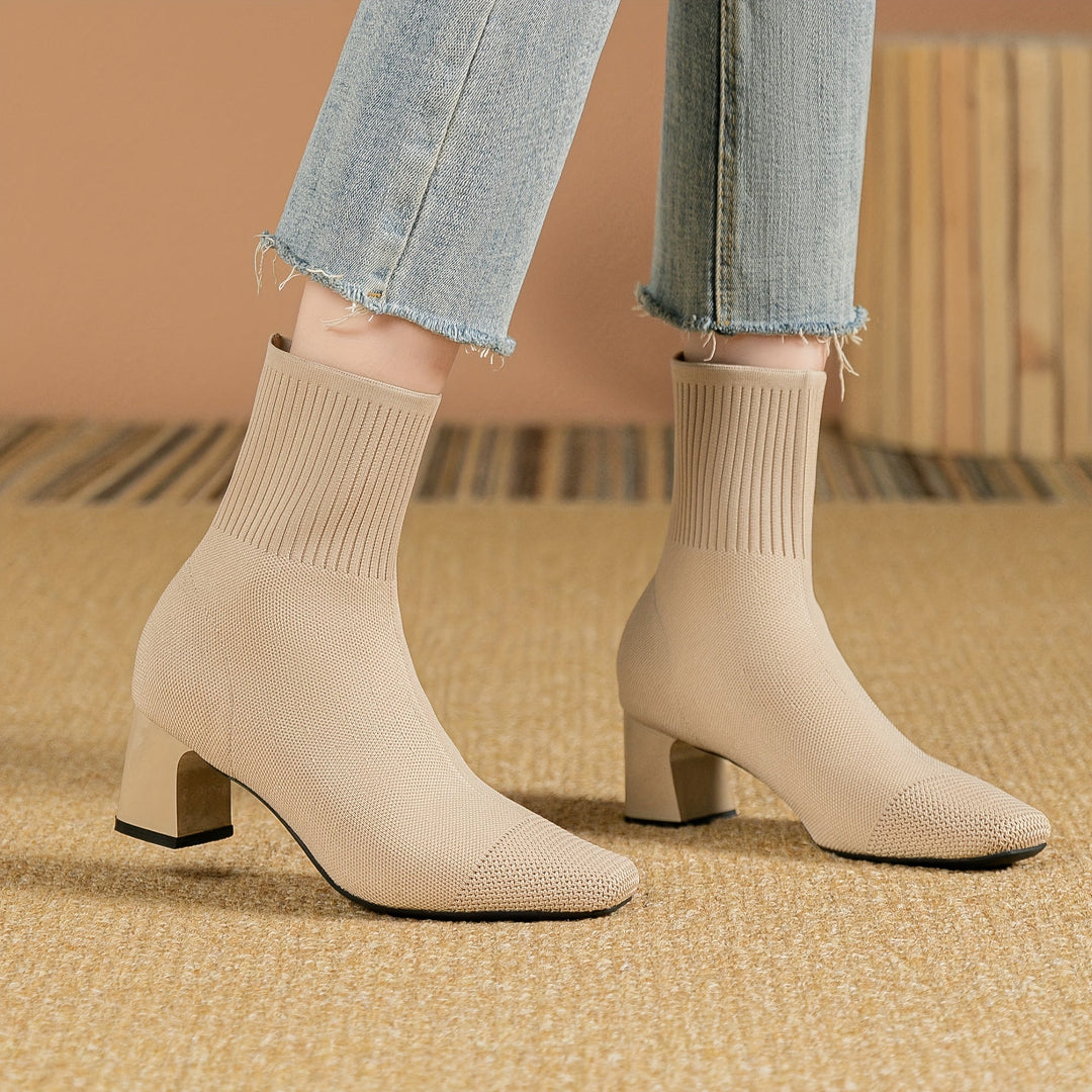 Isadora | Women's Knit Sock Ankle Boots with Block Heel