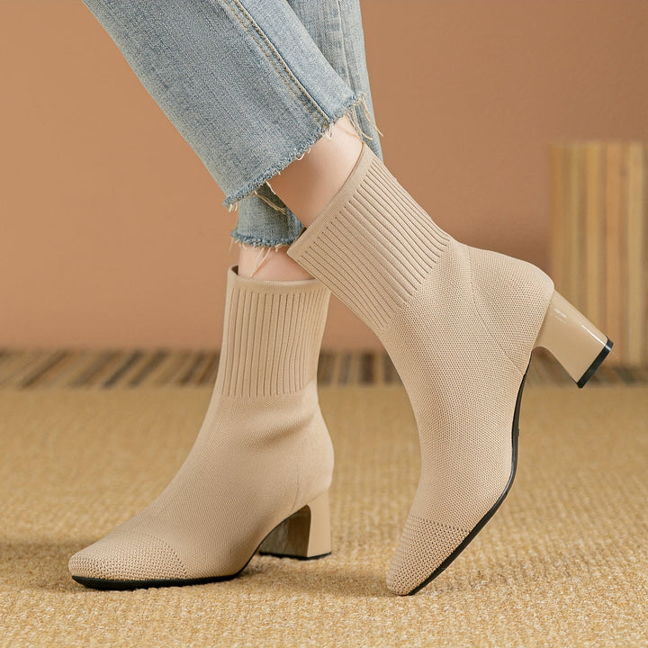 Isadora | Women's Knit Sock Ankle Boots with Block Heel