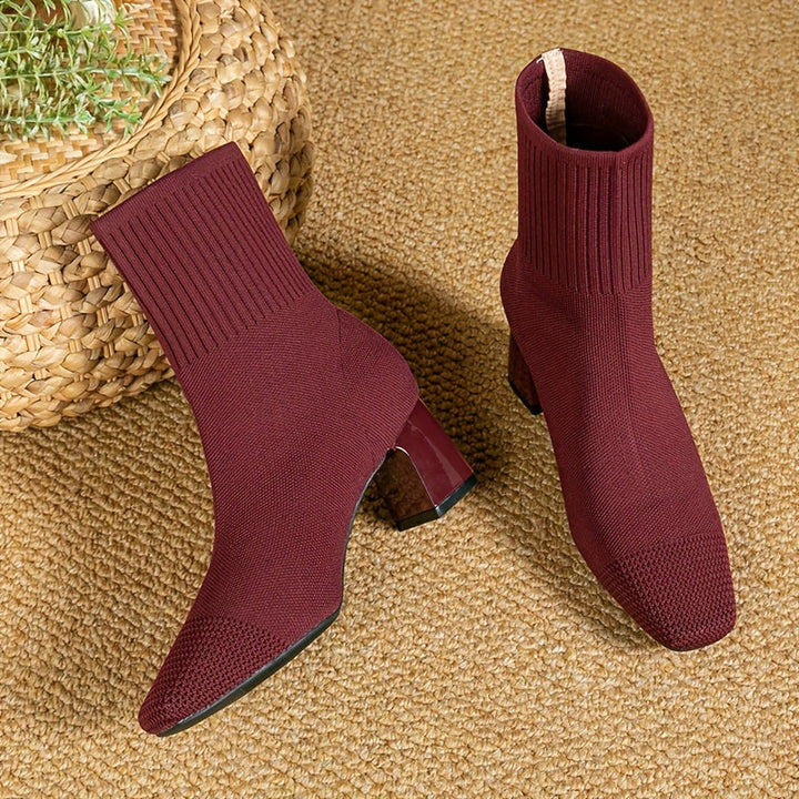 Isadora | Women's Knit Sock Ankle Boots with Block Heel