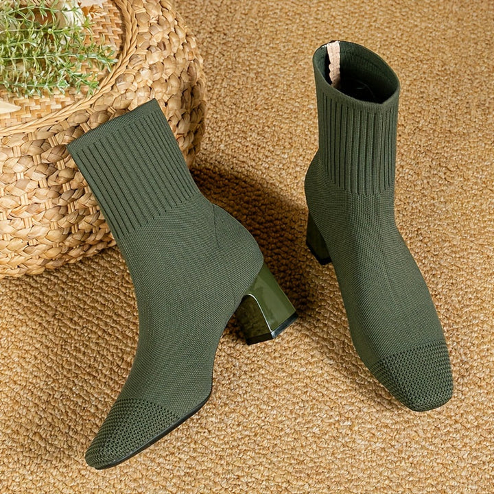 Isadora | Women's Knit Sock Ankle Boots with Block Heel
