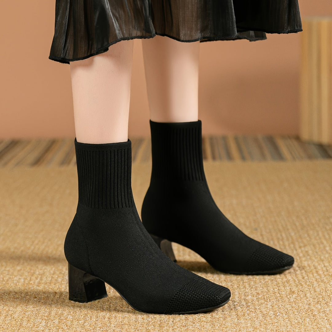 Isadora | Women's Knit Sock Ankle Boots with Block Heel
