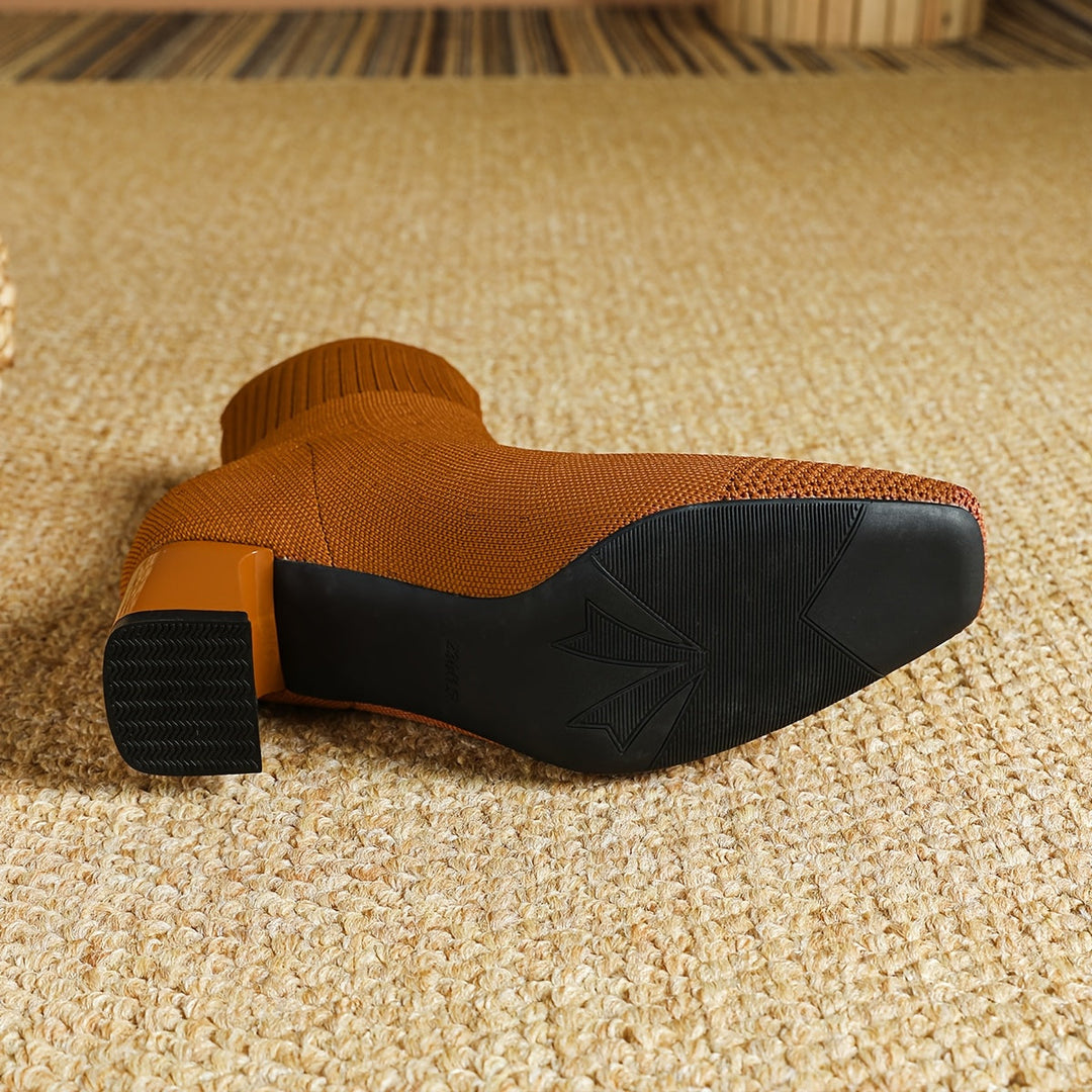 Isadora | Women's Knit Sock Ankle Boots with Block Heel