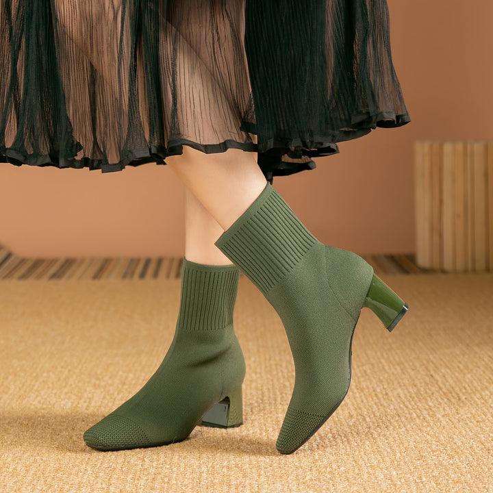 Isadora | Women's Knit Sock Ankle Boots with Block Heel