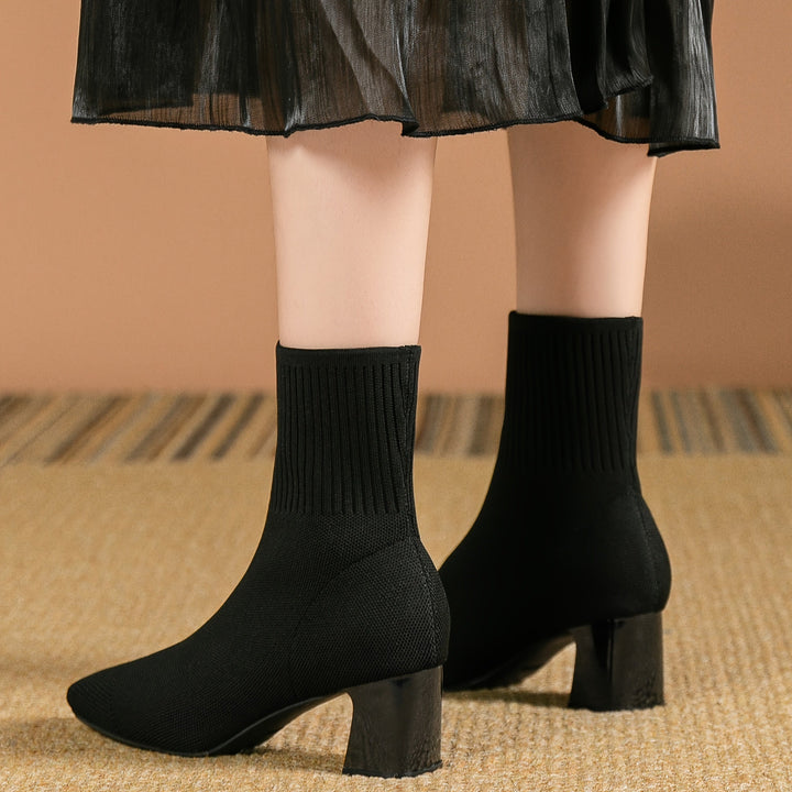 Isadora | Women's Knit Sock Ankle Boots with Block Heel