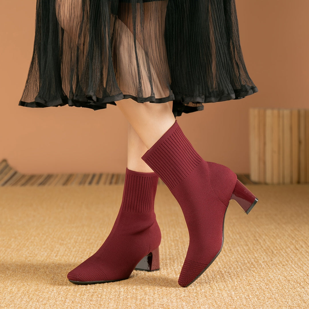 Isadora | Women's Knit Sock Ankle Boots with Block Heel