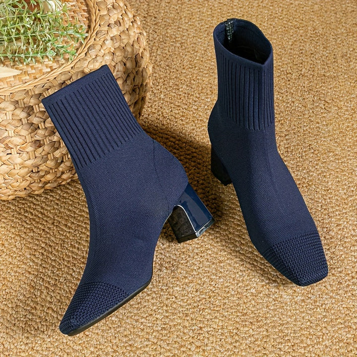 Isadora | Women's Knit Sock Ankle Boots with Block Heel
