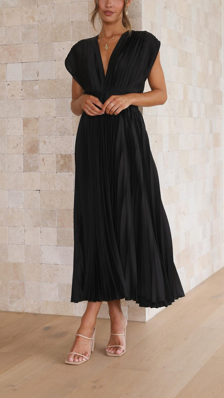 Maria | Women's Pleated V-Neck Maxi Dress