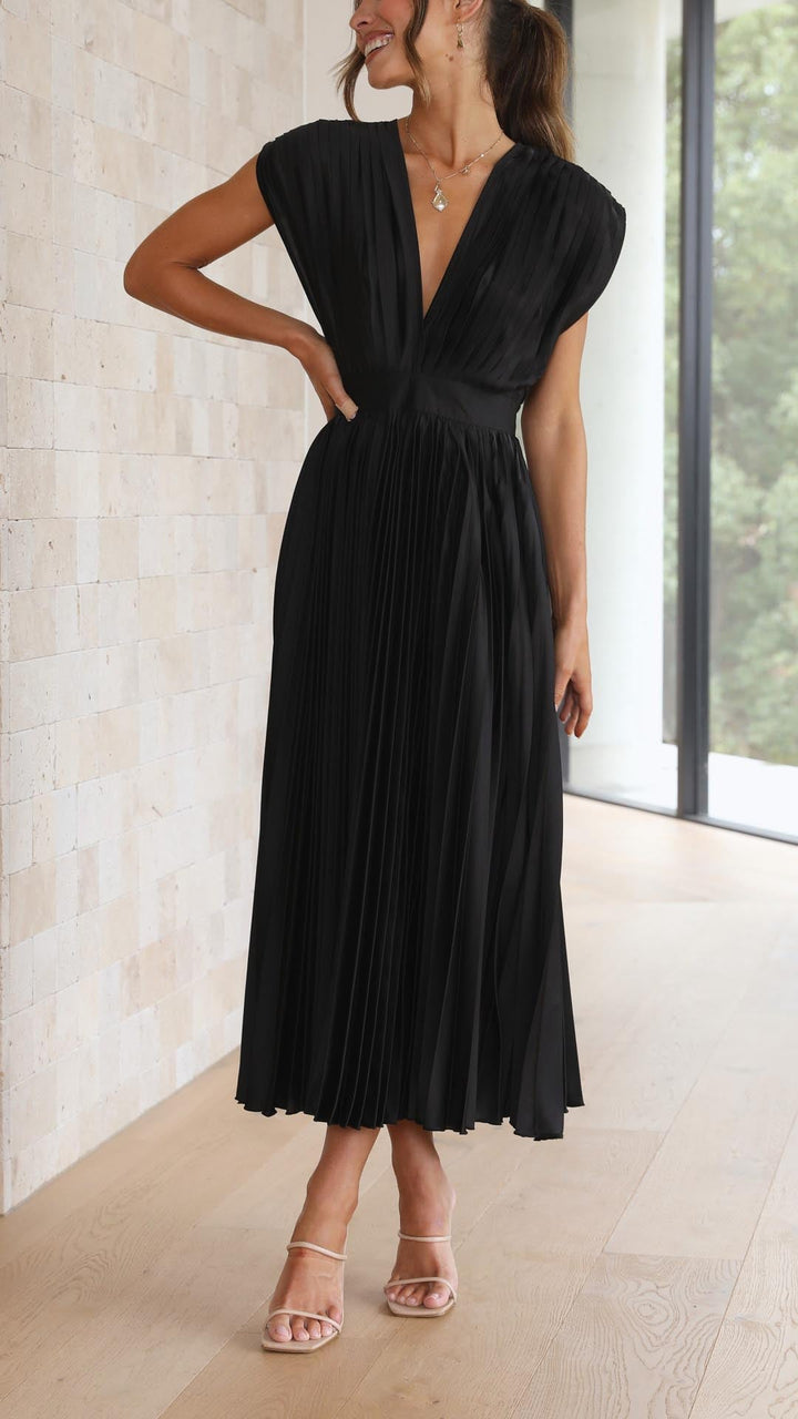 Maria | Women's Pleated V-Neck Maxi Dress