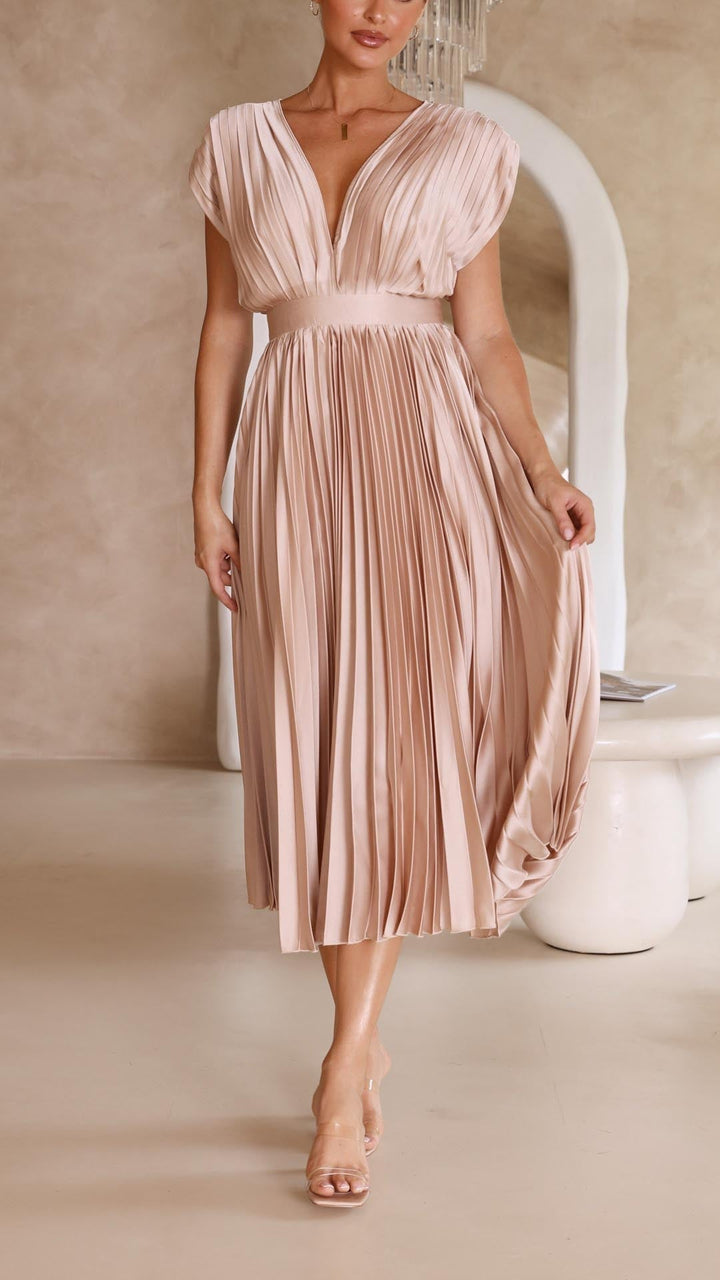 Maria | Women's Pleated V-Neck Maxi Dress