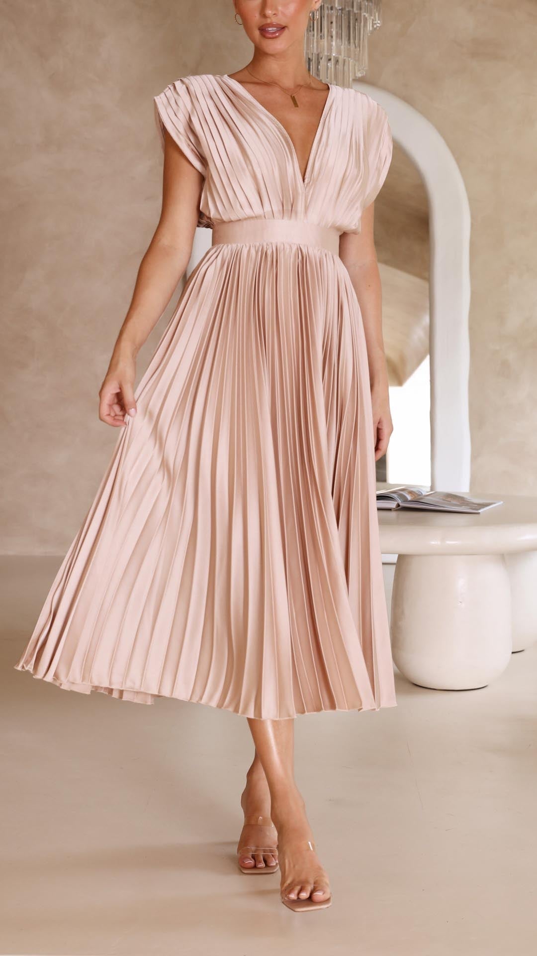 Maria | Women's Pleated V-Neck Maxi Dress