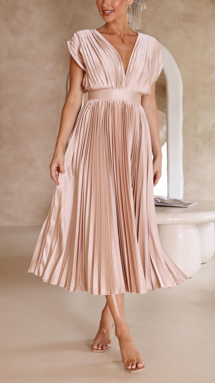Maria | Women's Pleated V-Neck Maxi Dress