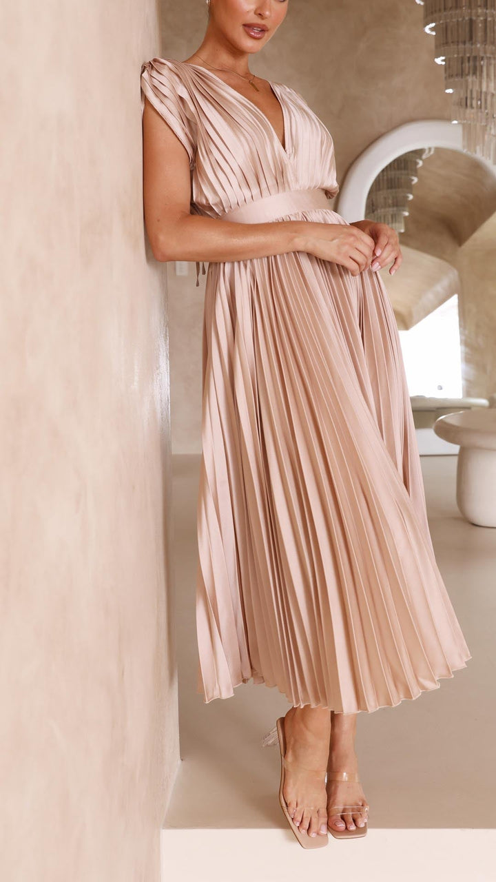 Maria | Women's Pleated V-Neck Maxi Dress