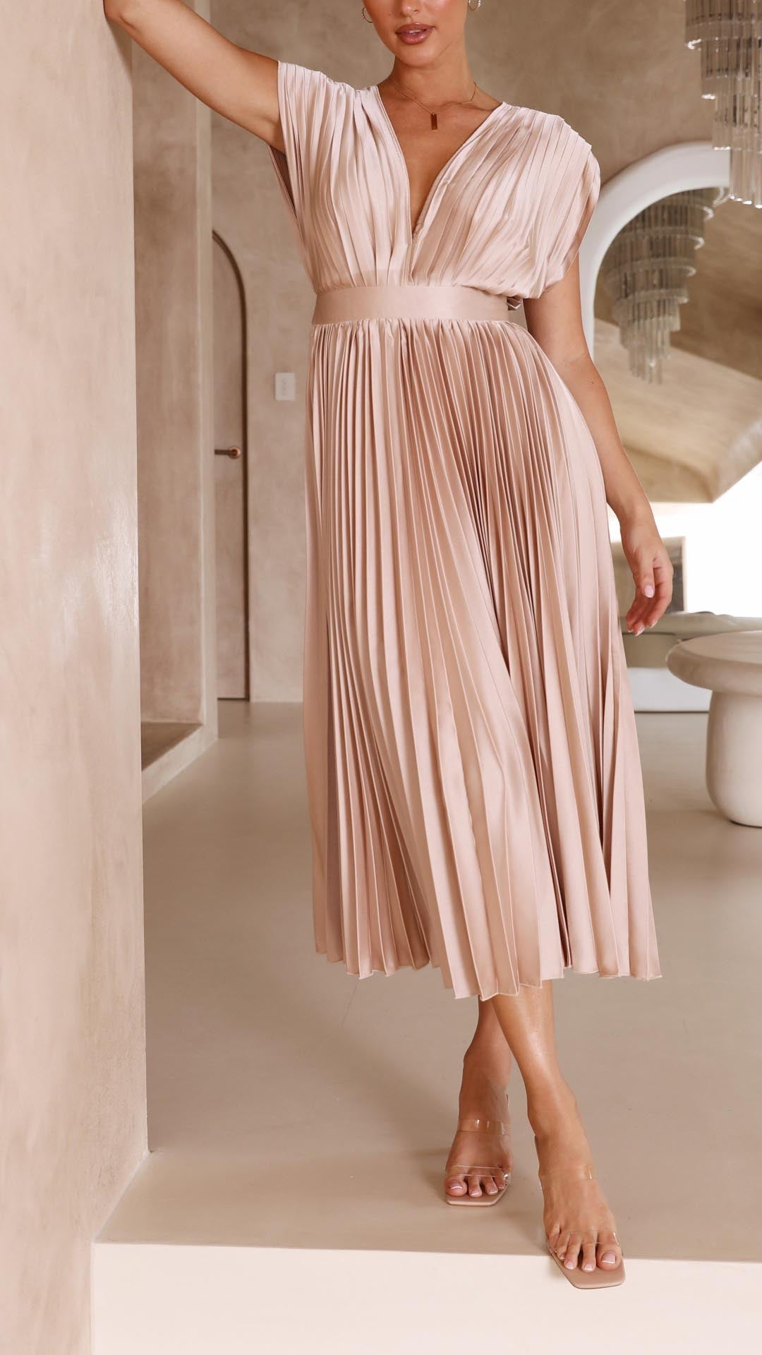 Maria | Women's Pleated V-Neck Maxi Dress