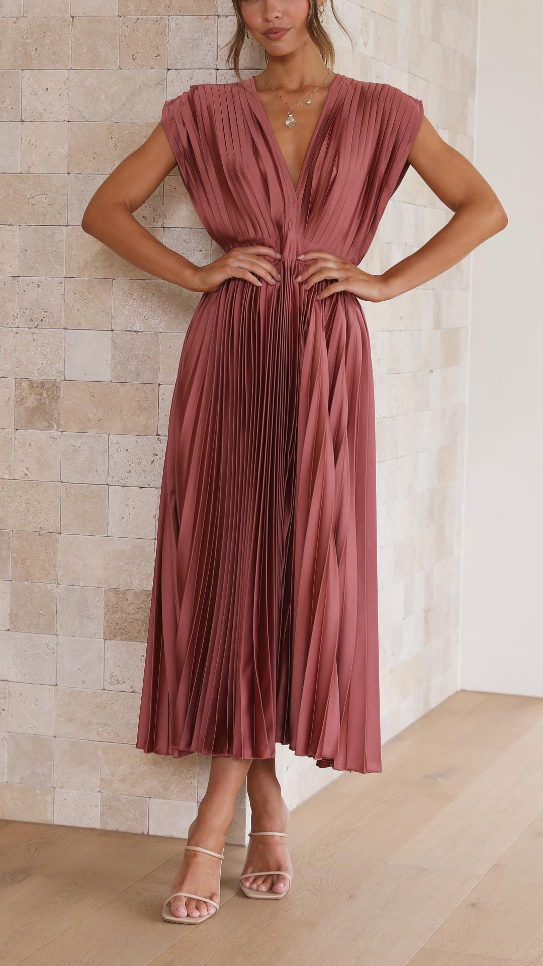 Maria | Women's Pleated V-Neck Maxi Dress