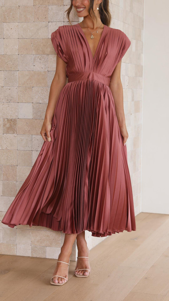 Maria | Women's Pleated V-Neck Maxi Dress