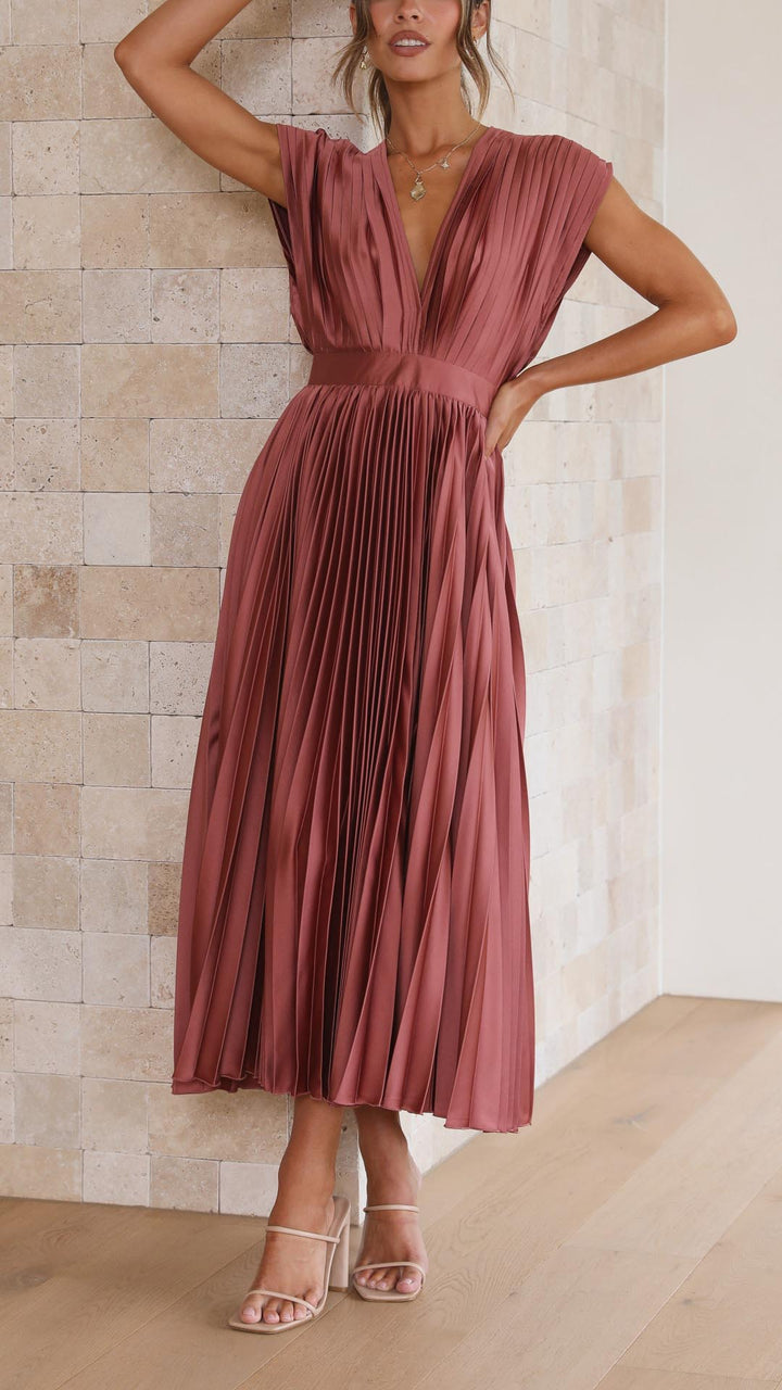 Maria | Women's Pleated V-Neck Maxi Dress