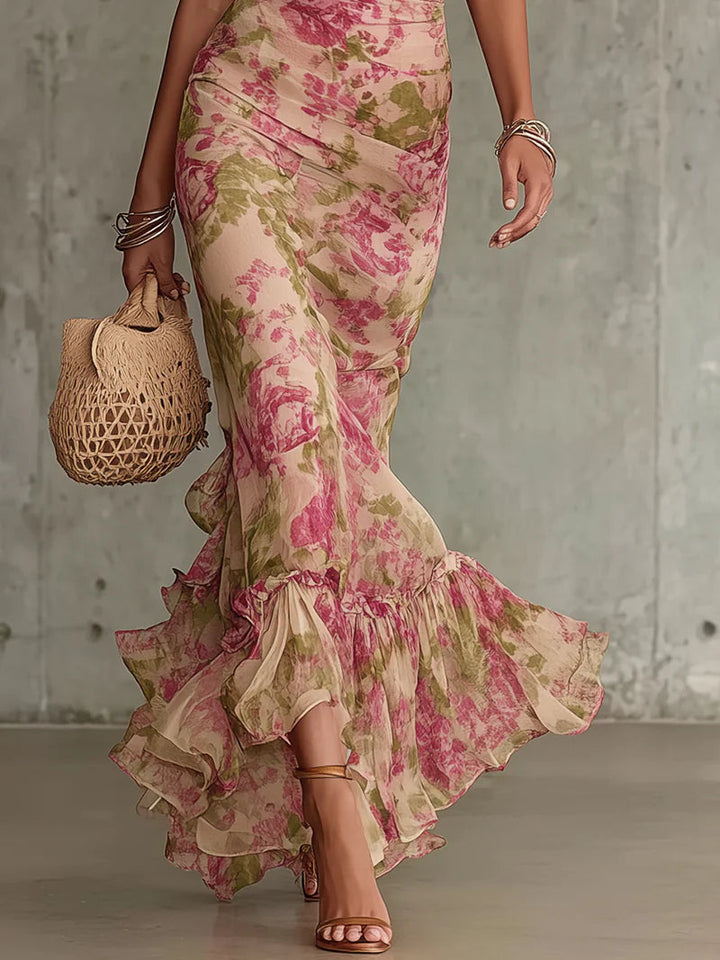 Imogen | Women’s Vintage Rose Puff-Sleeve Maxi Dress