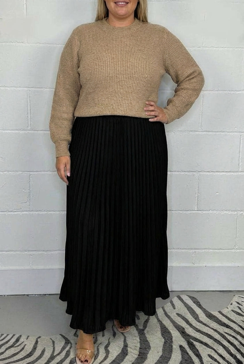 Beatrix | Women's Knit Sweater Maxi Dress with Pleated Skirt