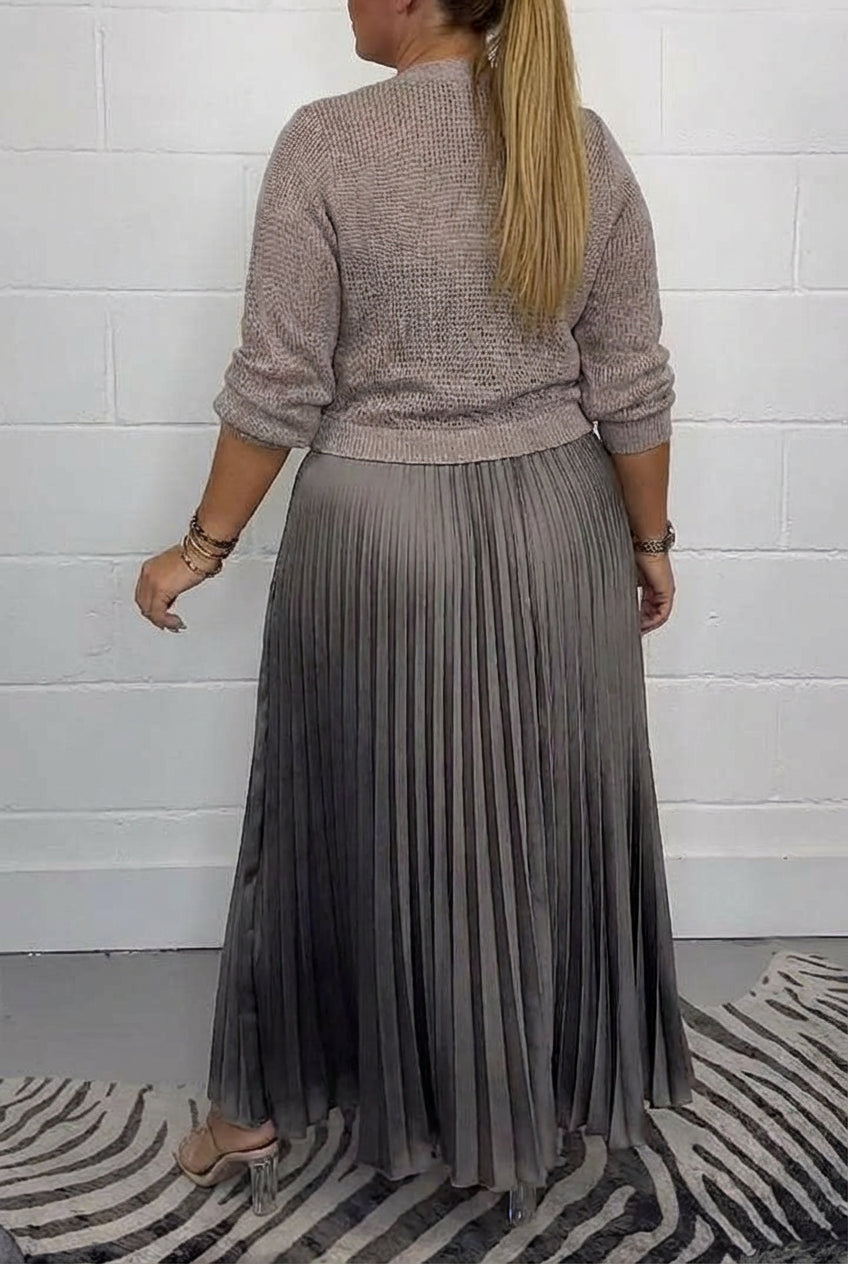 Beatrix | Women's Knit Sweater Maxi Dress with Pleated Skirt