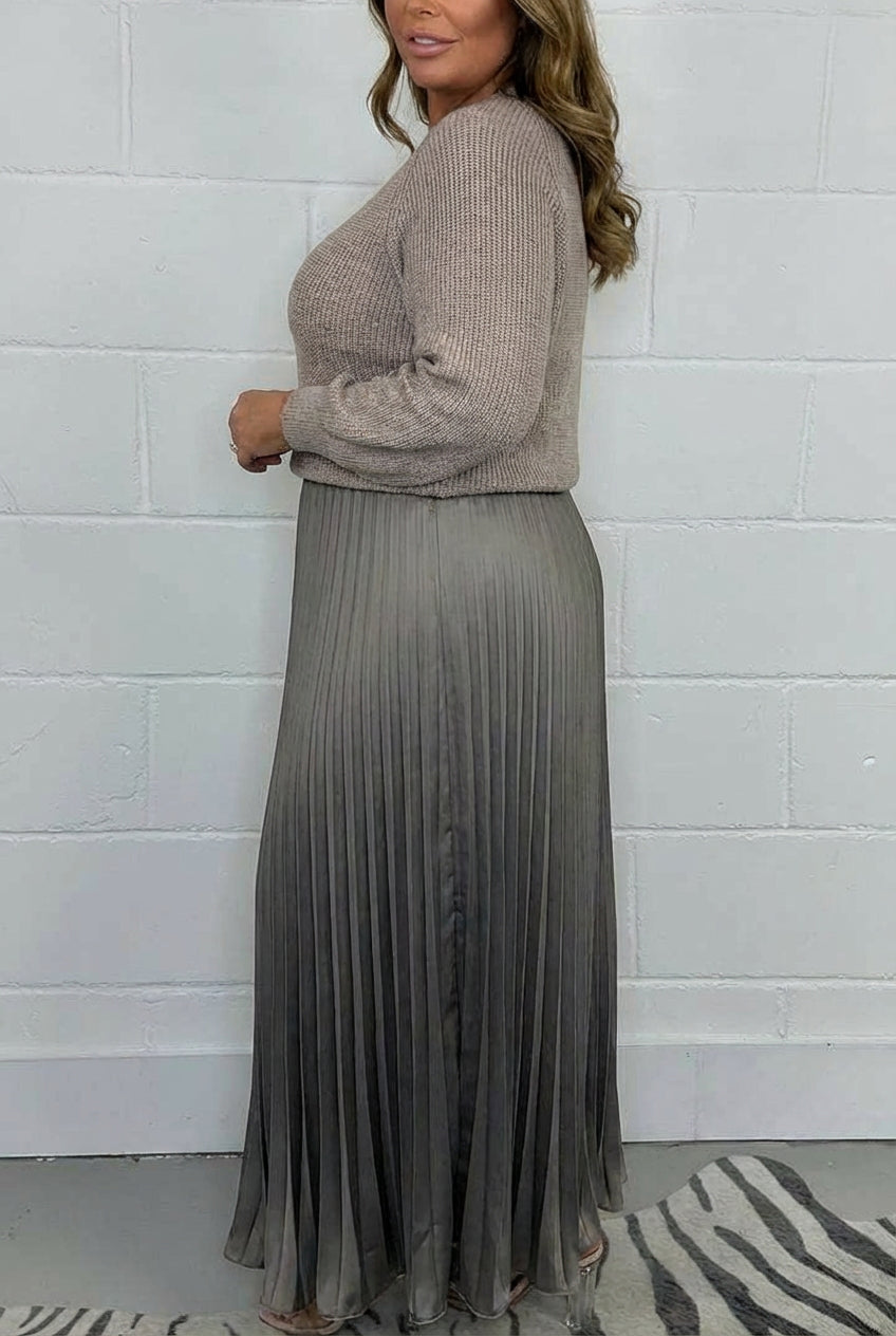 Beatrix | Women's Knit Sweater Maxi Dress with Pleated Skirt