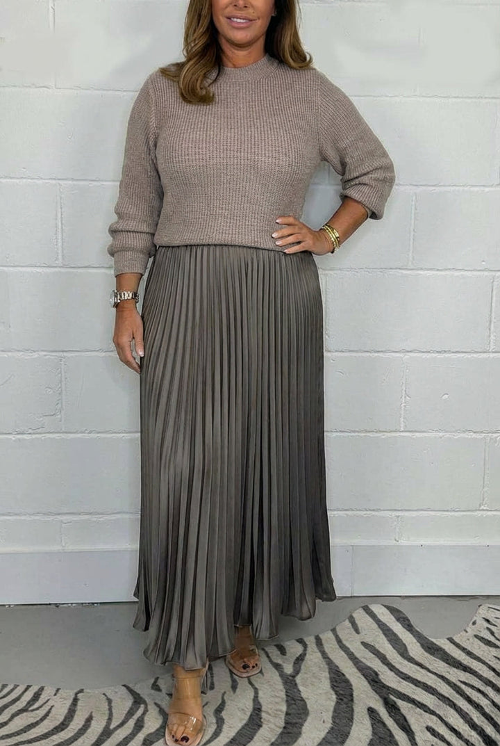 Beatrix | Women's Knit Sweater Maxi Dress with Pleated Skirt