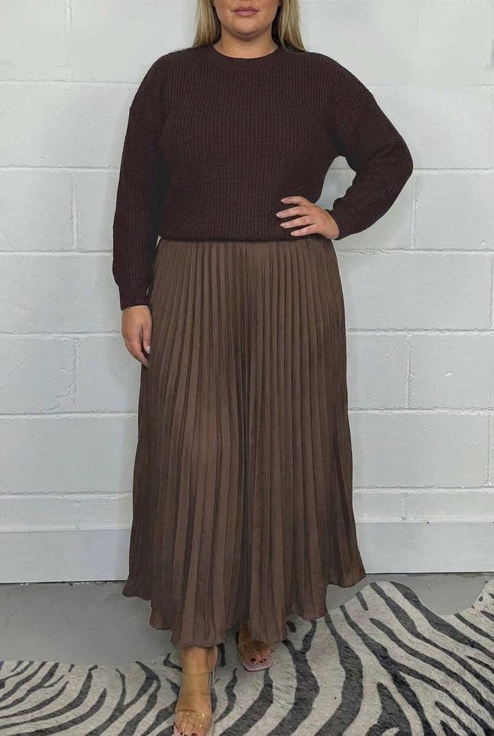 Beatrix | Women's Knit Sweater Maxi Dress with Pleated Skirt