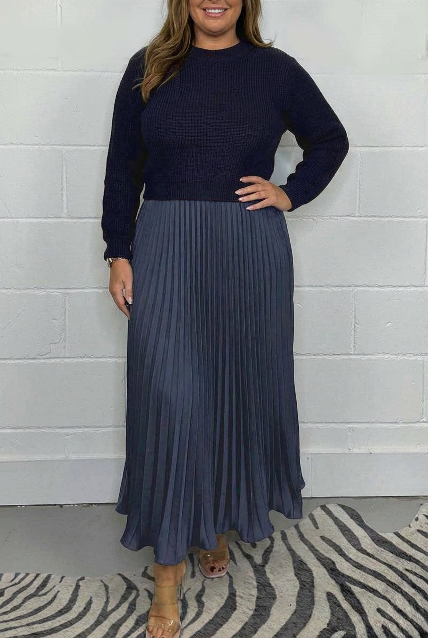 Beatrix | Women's Knit Sweater Maxi Dress with Pleated Skirt