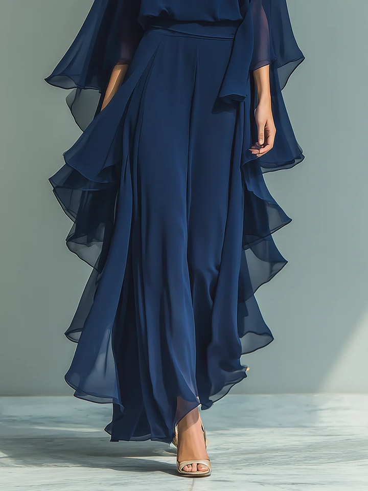 Claudia | Women’s Chiffon-Style Ruffle Sleeve Top & Wide-Leg Trouser Set