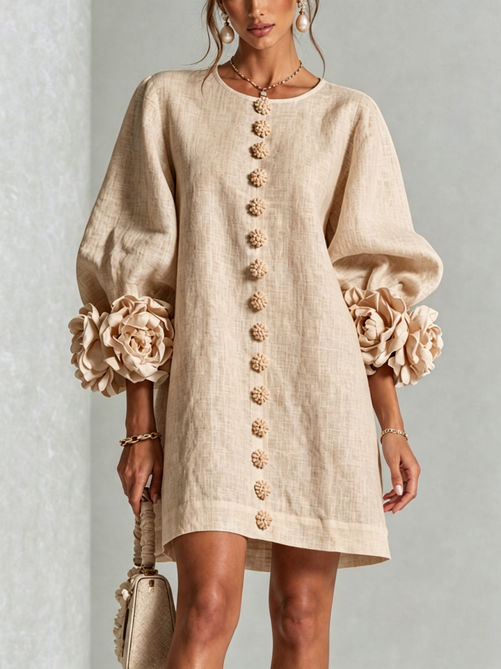 Rosalie | Women’s Sculptural Mini Shift Dress with Rosette Cuffs