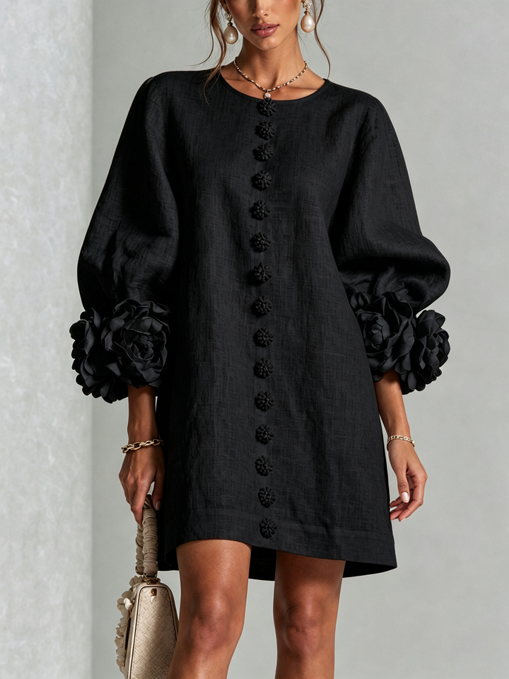 Rosalie | Women’s Sculptural Mini Shift Dress with Rosette Cuffs