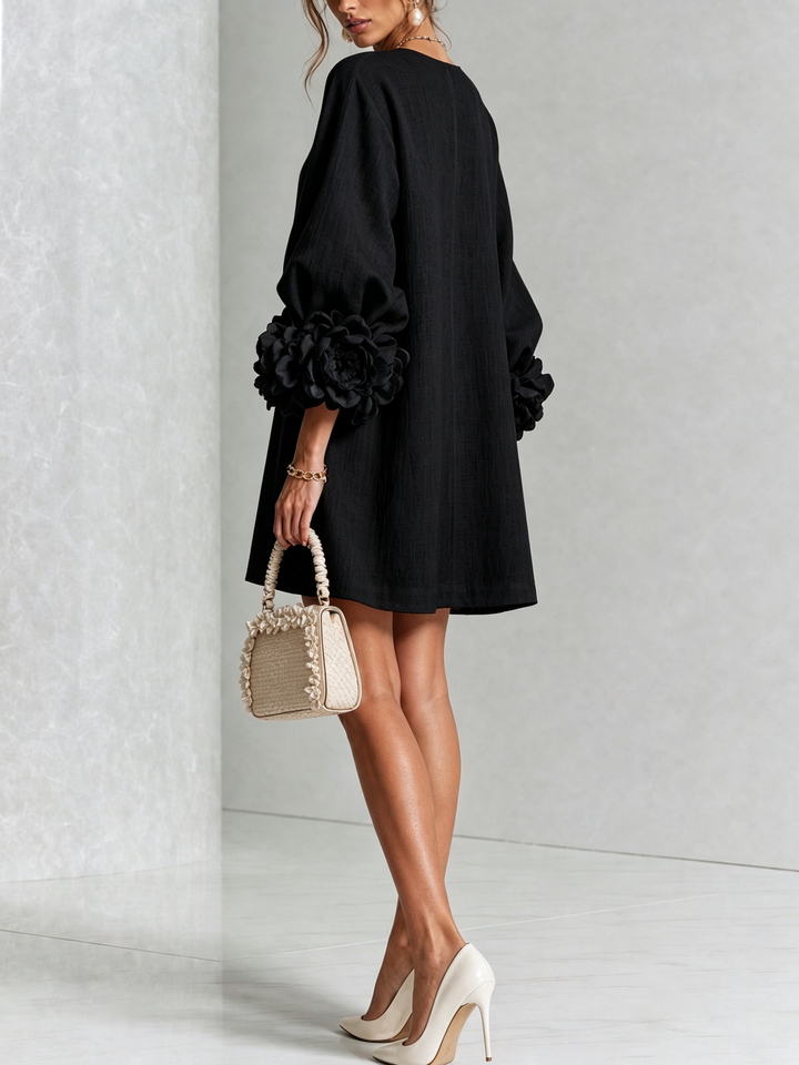 Rosalie | Women’s Sculptural Mini Shift Dress with Rosette Cuffs