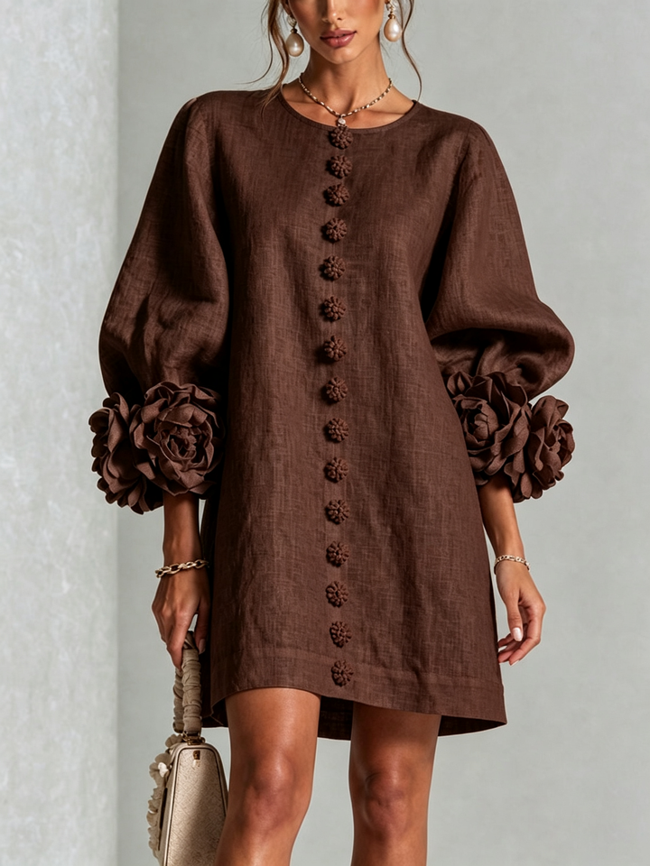 Rosalie | Women’s Sculptural Mini Shift Dress with Rosette Cuffs