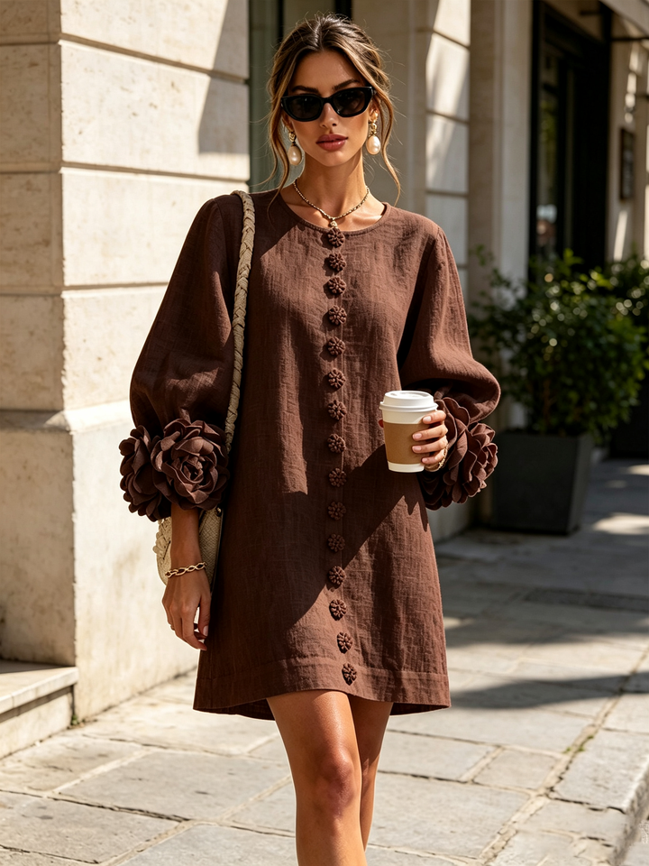 Rosalie | Women’s Sculptural Mini Shift Dress with Rosette Cuffs