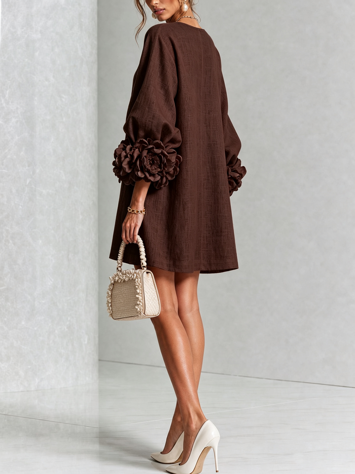 Rosalie | Women’s Sculptural Mini Shift Dress with Rosette Cuffs