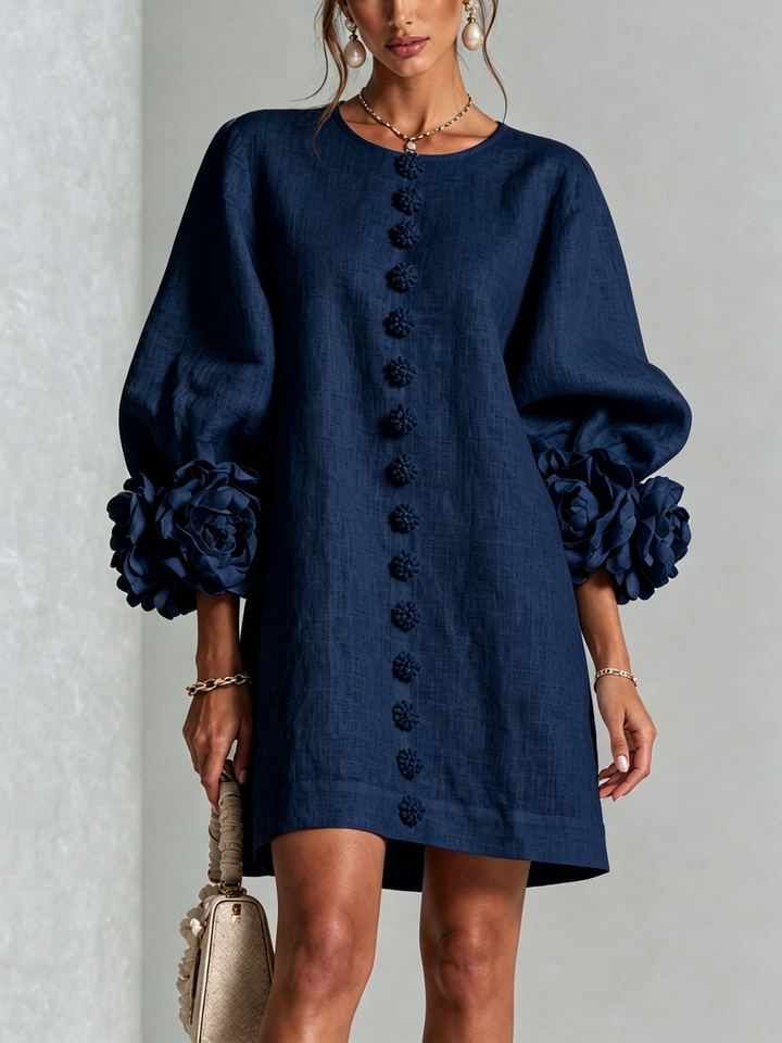 Rosalie | Women’s Sculptural Mini Shift Dress with Rosette Cuffs