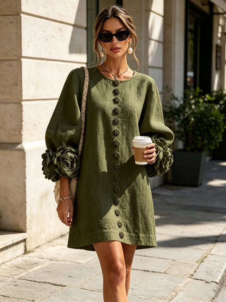 Rosalie | Women’s Sculptural Mini Shift Dress with Rosette Cuffs