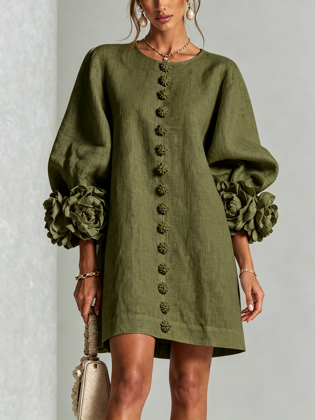 Rosalie | Women’s Sculptural Mini Shift Dress with Rosette Cuffs