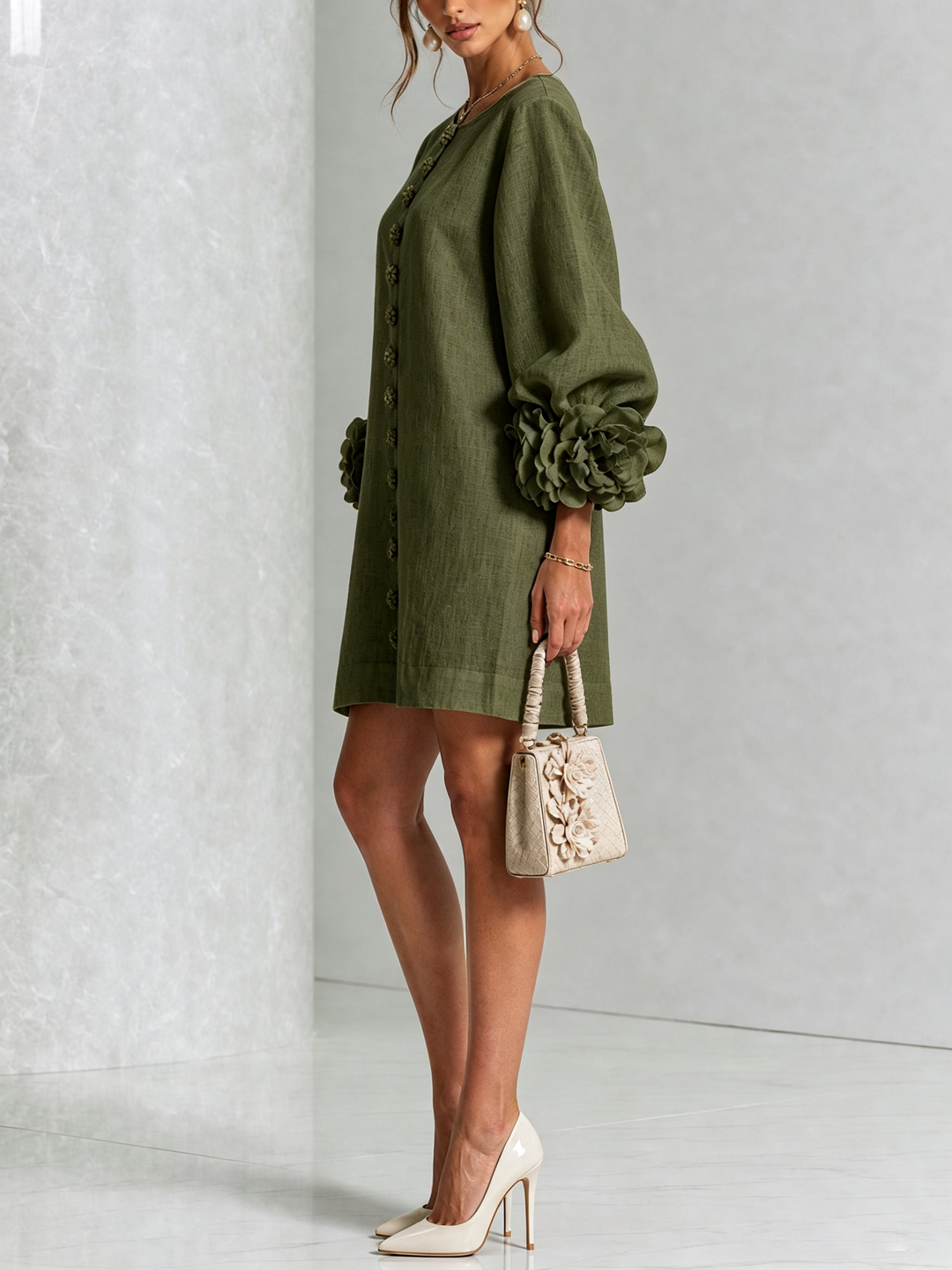 Rosalie | Women’s Sculptural Mini Shift Dress with Rosette Cuffs
